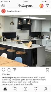 Dove grey kitchen with white quartz worktops farnborough air. Navy And Dove Grey Howdens With Quartz Worktop Grey Kitchen Kitchen Kitchen Dining