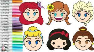 The official website for all things disney: Disney Princess Coloring Book Page Compilation Disney Emojis Anna Elsa Ariel Belle Snow White Cinder Youtube