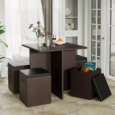 Maybe you would like to learn more about one of these? 5 Piece Compact Dining Table Set With Storage Ottomans Space Saving Kitchen Dining Room Set With Square Table For Small Spaces Espresso Walmart Com Walmart Com