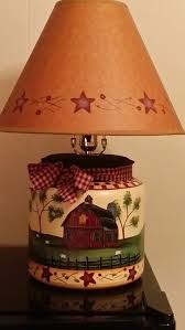 Primitive Country Barn Sheep Hillside Table Lamp Lamparas Pintadas Decoracion Primitiva Adornos De Casa
