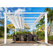 Paragon Outdoor Paragon 11 Ft X 11 Ft White Aluminum Pergola With An Off White Color Convertible Canopy Top Pr11wtw The Home Depot Aluminum Pergola Outdoor Pergola Pergola Patio