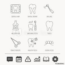 Stomatology Tooth And Dental Crown Icons X Ray Mouthwash