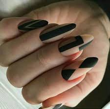 Matte Black Almond Shaped Nails 25 Trendy Nails Art Halloween Beauty Geometric Nail Latest Nail Art Trendy Nails