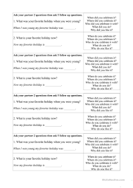Here are some random questions to ask a guy, which will definitely help you to break the ice! Speed Dating For Talking About Holidays And Asking Followup Questions English Esl Worksheets For Distance Learning And Physical Classrooms