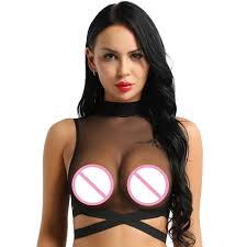 Available in one size and plus size. Womens Ladies Sexy Clubwear Tanks Tops Sleeveless Sheer Mesh See Through Zipper Back Elastic Strappy Criss Cross Tees Crop Top Best Crossdress Tgirl Store