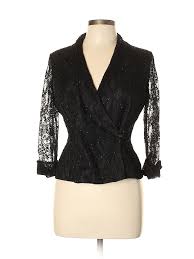 details about alex evenings women black blazer med petite