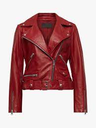 Allsaints Estae Leather Biker Jacket Ruby Red Leather Jacket Womens Jackets Casual Jackets
