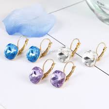 Women Fashion Color Square Stud Earrings Crystal Rhinestone ...