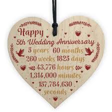 If you are looking to gift your married pals something fun on their 5th anniversary, then this humorous certificate of appreciation makes the best anniversary gifts for friends. Handmade Wooden Heart Plaque 5th Wedding Anniversary Gift For Her Him Husband 5060625625786 Ebay