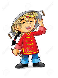 Chinese Boy Is Laughing Holding A Frying Pan Upside-down Cap With Noodles  Royalty Free SVG, Cliparts, Vectors, and Stock Illustration. Image 34513981.