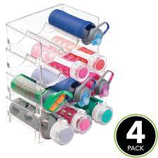 Water bottle stand for home. Mdesign Stackable Water Bottle Holder Refreshing Water Bottle Storage 3 Bottles X 4 Racks For Water Juice Sodas Et In Your Fridge Pantry Or Cabinets Kitchen Accessories Clear Pack Of 4 Transparent