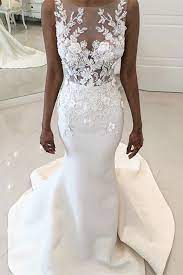 Unique Mermaid Wedding Dresses With Appliques Elegant Illusion Bridal Gowns Luxurious Trumpet Sat Wedding Dresses Elegant Wedding Dress Wedding Dresses Satin