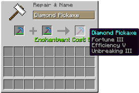 7.5% + 34% + 5% = 46.5% thus, the greatest benefit is gained when the two items have a combined durability of at most approximately 95%. Minecraft Anvil Enchantment Cost Micro Usb M