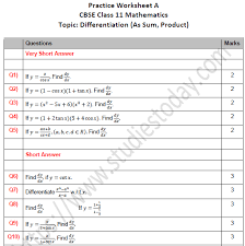 Derivative practice worksheet pdfshow all. Cbse Class 11 Maths Differentiation As Sum Product Worksheet Set A