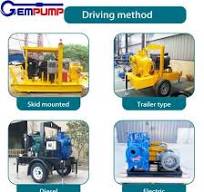 ‫محرك ديزل 1HP 2HP مضخة مياه ذاتية التحضير مع مقطورة بعجلات‬‎