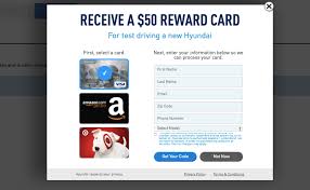 We did not find results for: Free 50 Amazon Target Or Visa Gift Card When You Test Drive Hyundai Select Areas Only Hip2save