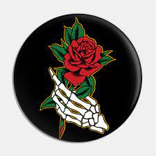 Hand painted beautiful illustration with animal, red flower and sunglasses isolated on white background. Skeleton Hand Holding Rose Rose Tattoo Pin Teepublic De