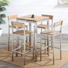Macon 5 Piece Square Teak Outdoor Bar Table Set Whitewash Outdoor Bar Table Bar Table Bar Table Sets