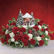 Now fall's passing beauty is forever captured in the thomas kinkade autumn's golden glow table centerpiece, an always in bloom™ faux floral arrangement from the bradford exchange. Thomas Kinkade S Jolly Santa Bouquet Flower Arrangement Christmas Flower Arrangements Christmas Flowers Christmas Floral Arrangements