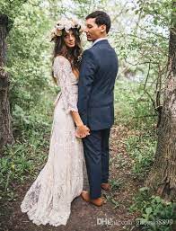 Shop gowns inspired by wedding dresses of the 1920s, 1930s and 1940s for a timeless silhouette. Vintage Inspired Hippie Maxi Lace Bohemian Long Sleeve Wedding Dresses 2016 Crochet V Neck Beach Boho Cheap Wedding Gow Kleider Hochzeit Hochzeit Boho Hochzeit