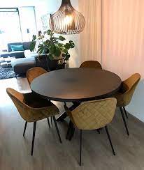 betonlook eettafel rond o120 o150 cm kruis poot lok living ronde eettafel tafel met kruispoot eettafel