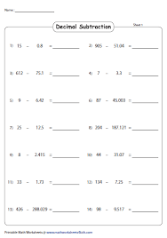 Subtracting Decimals From Whole Horizontal Subtracting Decimals Subtracting Decimals Worksheet Decimals