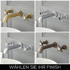 Um den waschtisch herum können auf der ablagefläche alle erforderlichen produkte für die tägliche körperhygiene abgestellt werden. Elizabeth Traditionelle 3 Loch Waschtisch Wandarmatur Mit Kreuzgriffen Wahlbares Finish