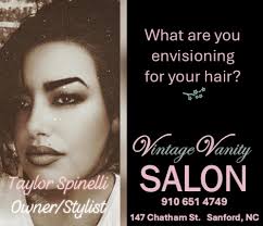 Vintage Vanity Salon located at 147 Chatham St. Sanford, NC 910 651 4749  Book your session online. Link located in the about section.