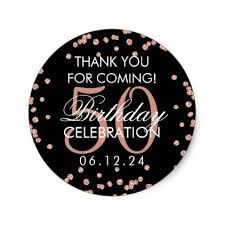 50th Birthday Thank You Gifts Rose Gold Black 50th Birthday Thank You Confetti Classic Round Sticker Zazzle Com Birthday Thank You Glitter Birthday Parties Elegant Birthday Party