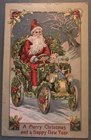 Christmas Santa Claus Driving Old Car Decorated With Holly Antique Postcard C70 Vintage Christmas Cards Christmas Postcard Antique Postcard