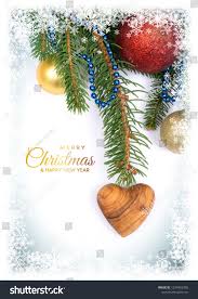 Christmas Postcard Background With Ornaments For Greeting Card Wooden Heart And Love Space For Text Ad Christmas Postcard Christmas Photos Greeting Cards