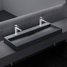 Sogood Lavabo Colossum19 2 Trous Couleur Anthracite Mate En Resine Avec Revetement Nano 120x46x11 Cm Amazon Fr Cui Lavabo Double Vasque Lavabo Vasque A Poser