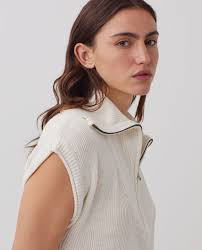 Pull sans manches col zippé en lin white swan