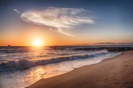 With ocean and blue sky. California Beach Scene Photograph By Steven Michael