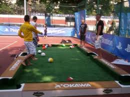 Snookball A Game Of Pool That You Play With Your Feet Camping Games Pool Games Hybrid Games