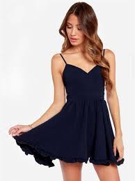A Line Princess Spaghetti Straps Short Chiffon Dark Navy Homecoming Dress With Ruffles Msfairywedding Com Navy Homecoming Dress Strappy Dresses Fashion