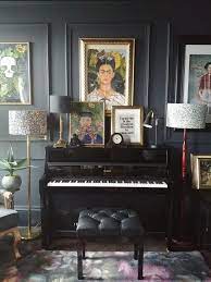 The Girl With The Green Sofablog Homepeggy Bell Of Interior Alchemy Dark Colourful And Dramatic Home Home Music Rooms Music Room Design Piano Room Decor