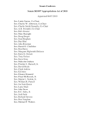 Senate Conferees Senate Bill 897 Appropriations Act of 2010 Appointed  06/07/2010 Sen. Linda Garrou, Co-Chair Sen. Charles W. Al