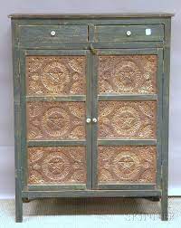 Antique primitive pie safe 4 star tin panels diamond center 3 large shelves 1860. Blue Painted Wood And Punched Tin Panel Two Door Pie Safe 2570m 614 Skinner Auctioneers