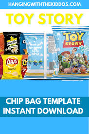 The film comprises different toys, including woody, buzz lightyear, a cowboy doll, etc. Free Toy Story Party Favor Chip Bag Template