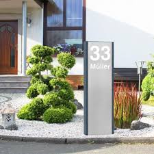 Design Led Stele Edelstahlstele Saule Namen Hausnummer Beleuchtet Hausnummer Beleuchtet Hausnummern Haus