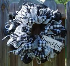 Black And White Buffalo Check Ribbon Thankful Wreath Buffalo Plaid Fall Decor Black And White Wreath Buffalo Plaid Wreath Plaid Christmas Decor Fall Thanksgiving Wreaths Fall Mesh Wreaths