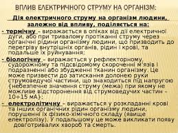 Електри́чний струм — упорядкований, спрямований рух електрично заряджених частинок у речовині чи у вакуумі. Vpliv Elektrichnogo Strumu Na Organizm Lyudini Obzh Uroki