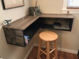 I Built A Small Floating Corner Desk Out Of Some Scrap Wood And A Couple Pre Fab Shelves Wood Corner Desk Floating Corner Desk Wooden Corner Desk