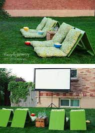 26 Awesome Outside Seating Ideas You Can Make With Recycled Items Outdoor Diy Projects Outdoor Movie Theater Backyard Fun