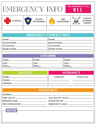 Emergency Information Sheet Emergency Contact Information Etsy In 2021 Emergency Contact Emergency Emergency Contact List