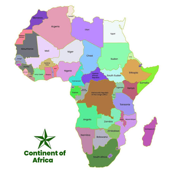 Multicolored Africa map flat shape. The continent of Africa. Each country of Africa continent solid shape on the solid background. Each African country border separated by line shape 70347668 Vector Art at