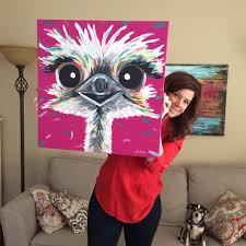 Ostrich Painting Custom Colorful Fun Animal Art Painting Of Etsy Canvas Painting Diy Art Painting Whimsical Paintings