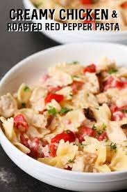 Creamy Chicken And Roasted Red Pepper Pasta Recipe Roasted Red Pepper Pasta Stuffed Peppers Red Pepper Pasta