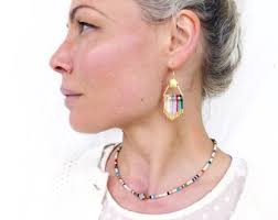 Heishi Choker Necklace With Fines Gemstones Shell and Gold Filled Chain